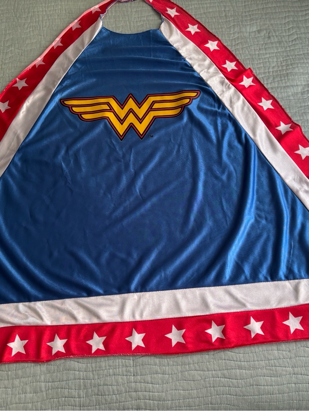 Woman’s Wonder Woman Superhero Cape in Blue, Red and White with Gold Emblem